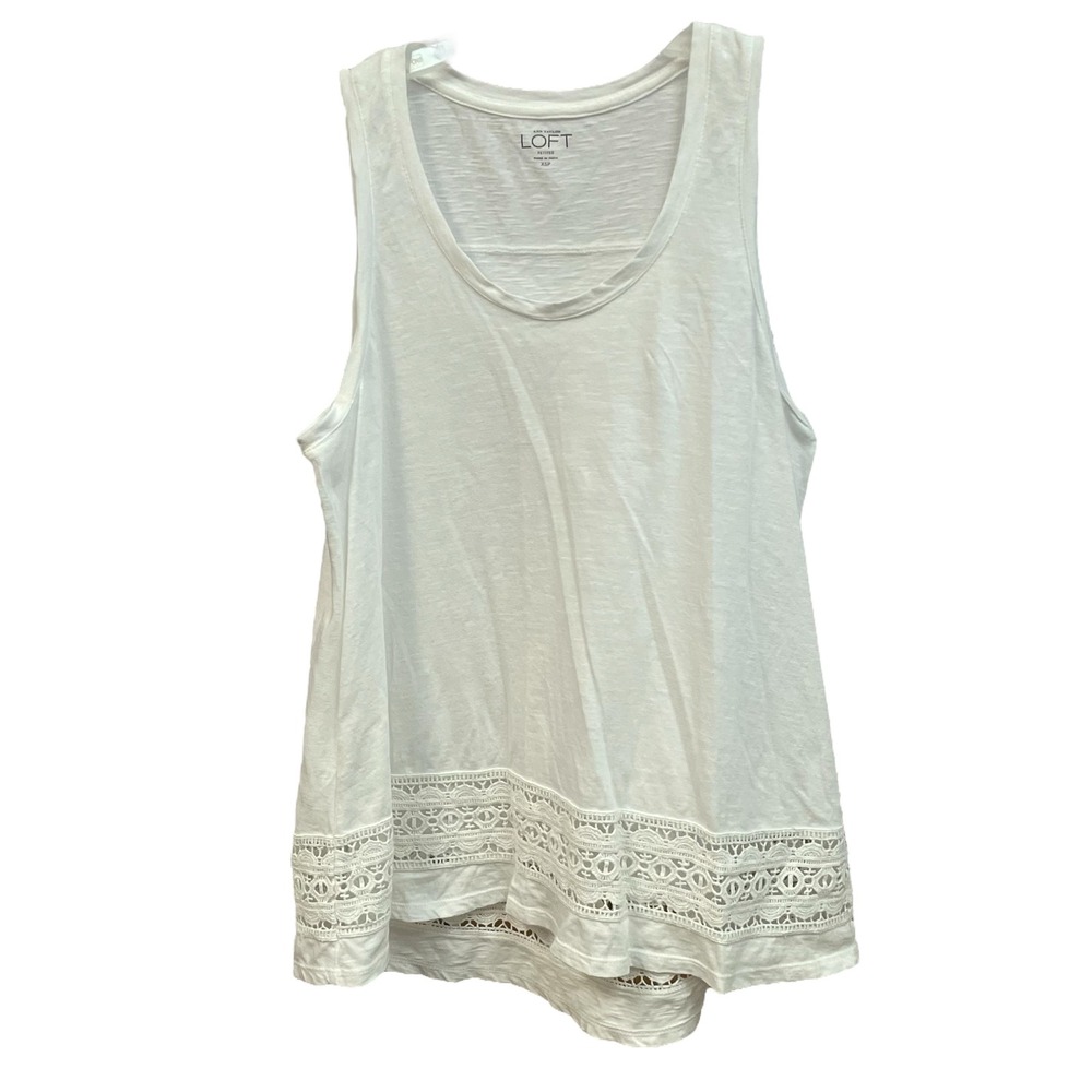 LOFT White Lace Trim Tank Top Petite Sleeveless Casual Layering Blouse‎